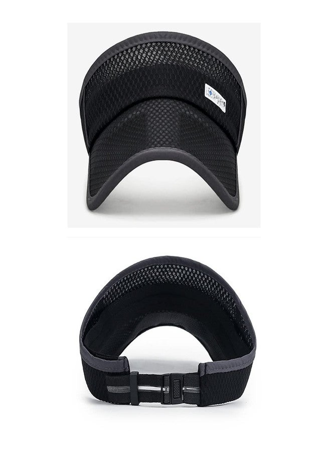 XRDSS Outdoor Sport Cap Wide Brim UV Protection Breathable Adjustable Baseball Cap for Beach Golf Running Tennis (1#Dark Grey) - Image 3